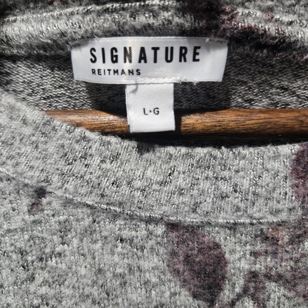 Reitmans Gray Floral Crew Neck Sweater Soft Casual Office Pink Purple Size Large - Picture 5 of 8